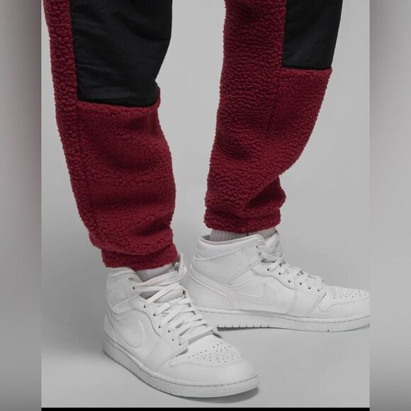 Nike Air Jordan Joggers Red Winter Sherpa Pants Taper - Picture 6 of 12